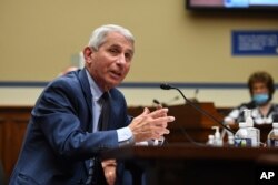 FILE - Dr. Anthony Fauci, director of the National Institute for Allergy and Infectious Diseases, speaks during a House Subcommittee hearing on the coronavirus crisis, on Capitol Hill in Washington, July 31, 2020.