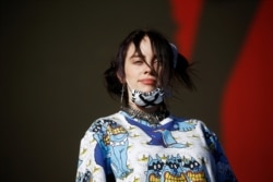 FILE - American singer Billie Eilish performs on the Other Stage during Glastonbury Festival in Somerset, Britain, June 30, 2019.