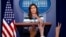 White House press secretary Sarah Huckabee Sanders speaks during the daily press briefing at the White House, May 1, 2018, in Washington.