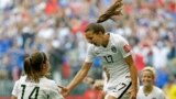 United States&#39; Tobin Heath, center, celebrates with Morgan Brian, left, after Heath scored a goal against Japan during the second half of the FIFA Women&#39;s World Cup soccer championship in Vancouver, British Columbia, Canada, July 5, 2015.