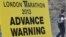A road closure sign is seen placed along The Mall, the location for the London Marathon finish line. 