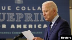 El presidente de EE.UU., Joe Biden, durante un discurso para promover su presupuesto een Cleveland, Ohio, el 27 de mayo de 2021.