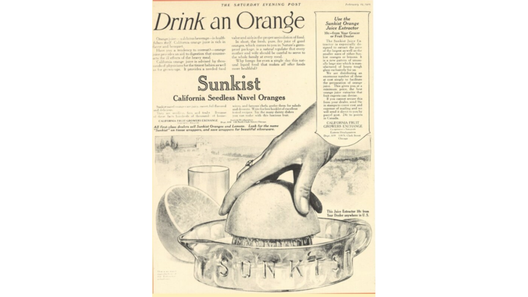 Advertising worker Albert Lasker came up with an ad concept that pushed drinking orange juice in an effort to sell more oranges.