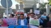 Iranian workers gather at the start of a peaceful Labor Day rally outside the Iranian parliament in Tehran before security forces dispersed the protesters, May 1, 2019. (Citizen journalist)