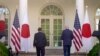 President Joe Biden and Japanese Prime Minister Yoshihide Suga leave after a news conference in the Rose Garden of the White House, April 16, 2021, in Washington.