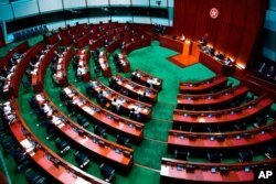 FILE - The Legislative Council is shown in session in Hong Kong, March 17, 2021.
