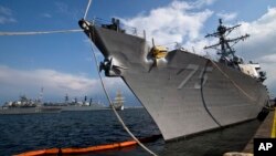 The USS Donald Cook is docked in the Black Sea port of Constanta, Romania, April 14, 2014.