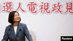 Taiwan President Tsai Ing-wen talks to the media after the second live policy address ahead of January's election in Taipei, Taiwan, December 25, 2019. 