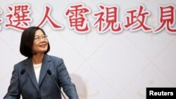 Taiwan President Tsai Ing-wen talks to the media after the second live policy address ahead of January's election in Taipei, Taiwan, December 25, 2019. REUTERS/Ann Wang