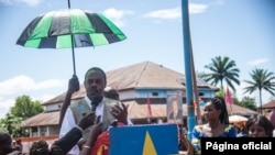 Dr Oly Ilunga Kalenga, ministre de la santé de la République démocratique du Congo, lors du lancement de la campagne de vaccination contre Ebola à Mbandaka, le 21 mai 2018.