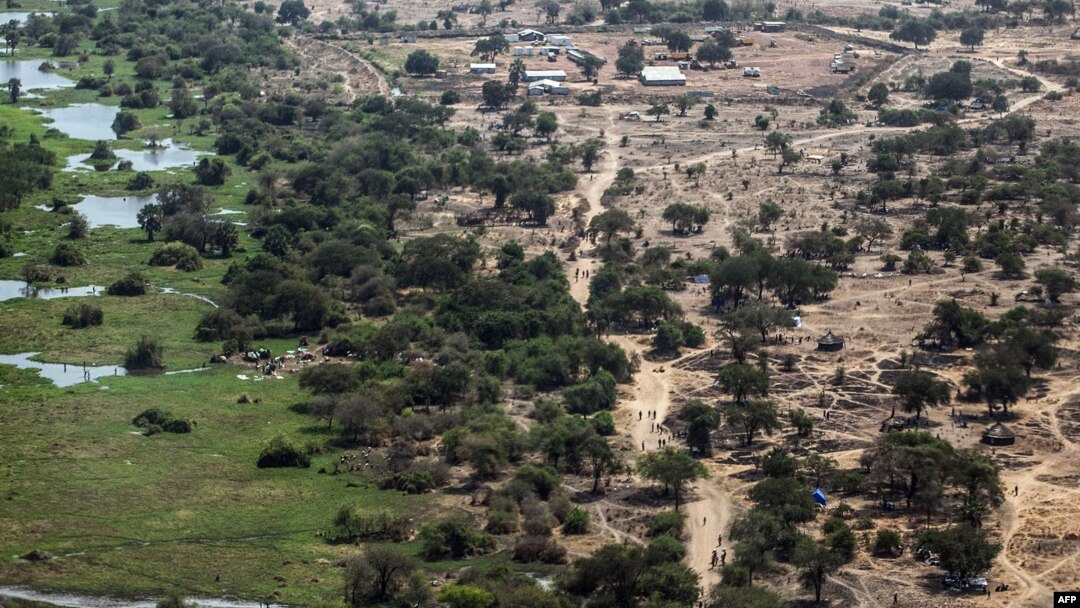 A picture shows an aerial view of a camp of internally displaced people in Minkammen, 25 kilometres (16 miles) south of Bor, Jan. 10, 2014.