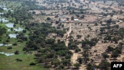 A picture shows an aerial view of a camp of internally displaced people in Minkammen, 25 kilometres (16 miles) south of Bor, Jan. 10, 2014.