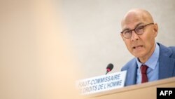 FILE - UN High Commissioner for Human Rights Volker Turk delivers a speech at the opening of the 54th UN Human Rights Council in Geneva, on September 11, 2023.