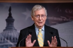 Senate Majority Leader Mitch McConnell, R-Ky., holds a news conference ahead of the Fourth of July break, June 27, 2019.