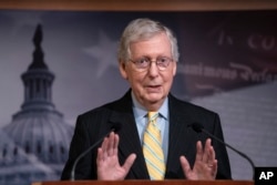 Senate Majority Leader Mitch McConnell, R-Ky., holds a news conference ahead of the Fourth of July break, at the Capitol in Washington, June 27, 2019.