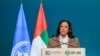 U.S. Vice President Kamala Harris speaks at the United Nations climate summit in Dubai, United Arab Emirates, on Dec. 2, 2023. While at the summit, Harris explained the United States' broad objectives for how to govern Gaza after the war ends.