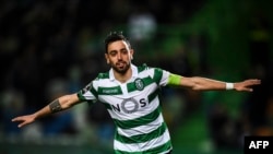 Bruno Fernandes du Sporting Portugal célèbre son but contre Portimonense SC, Portugal, le 3 mars 2019. 