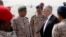 U.S. Defense Secretary Jim Mattis (R) is greeted by Saudi Armed Forces Chief of Joint Staff General Abdul Rahman al-Banyan (L) upon his arrival at King Salman Air Base, Riyadh, Saudi Arabia , April 18, 2017.