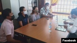 Photo from Facebook page of Center of Disease Control in Cambodia on Thursday March, 5th shows four people being questioned after coming in contact with a Japanese man reported to be tested positive for the novel coronavirus. 