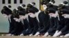 Japanese traditional female entertainers, or geisha, from Shimbashi area rehearse for &quot;Azumaodori&quot; at Shimbashi Enbujo Theater in Tokyo.