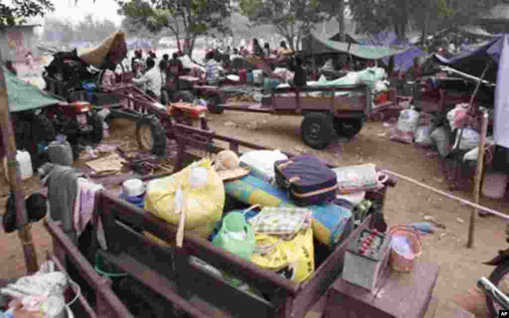 A Cambodian refugee sleeps on a hammock at a refugee camp at Tnol Toteng village, east of the famed Preah Vihear temple. Thailand accused Cambodia of refusing to negotiate to resolve a border dispute that led to the fourth straight day of fierce clashes M