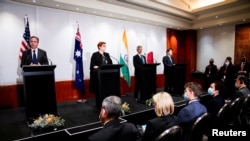 四方安全对话(QUAD)外长2022年2月11日在澳大利亚墨尔本召开记者会。