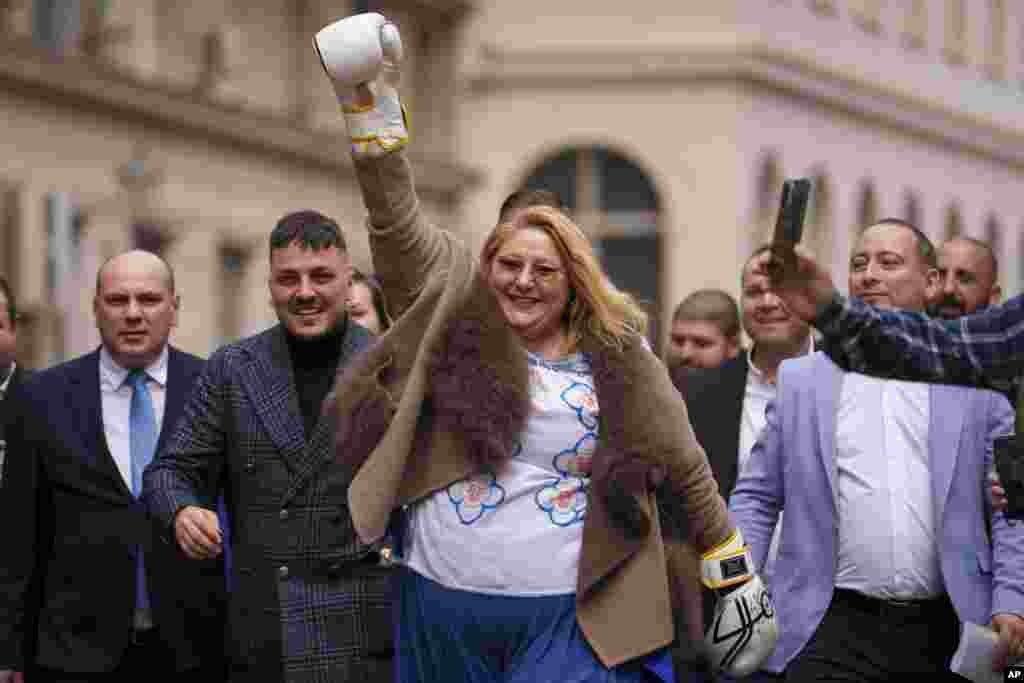 Controversial Romanian politician Diana Sosoaca, who was barred by a top court from entering last year's presidential election, arrives at the country's electoral authority to register in an unlikely bid to enter the May rerun in Bucharest.