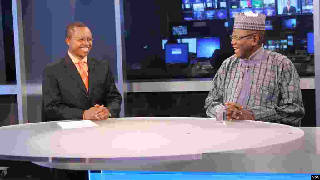 Jigawa State Governor Sule Lamido (R) is interviewed by Vincent Makori (L), host of 'Africa 54.'