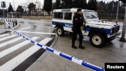 Police guard the U.S. Embassy in Podgorica, Montenegro, Feb. 22, 2018.