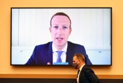 Facebook CEO Mark Zuckerberg testifies remotely during a House Judiciary subcommittee hearing on antitrust on Capitol Hill, July 29, 2020, in Washington.