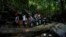 Para kelompok migran, yang didominasi oleh warga Haiti, berjalan menuju ke arah utara melewati area hutan Celah Darien (Darien Gap) di Kolombia, pada 15 September 2021. (Foto: AP/Fernando Vergara)