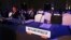 Seats for an Iranian delegation at a nuclear energy conference sit empty in Abu Dhabi, United Arab Emirates, Oct. 30, 2017. 
