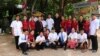 Luon Anchamnes with his employees in front of his Palmboo restaurant in Siem Reap. (Courtesy Photo)