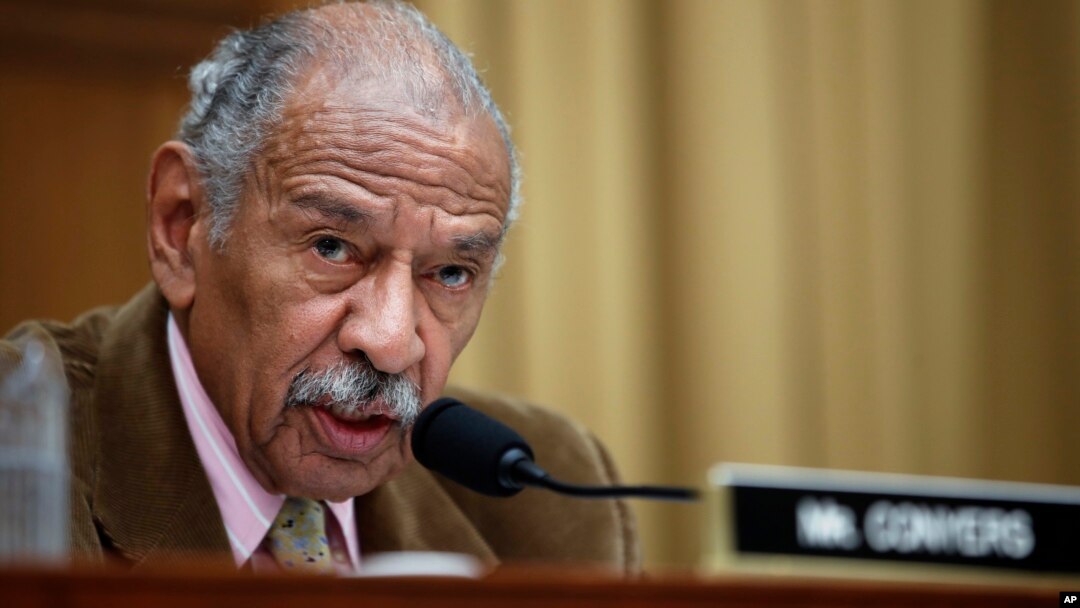 FILE- Rep. John Conyers, D-Mich., speaks during a hearing of the House Judiciary subcommittee on Capitol Hill in Washington, April 4, 2017.