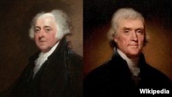 존 애덤스 전 부통령과 토머스 제퍼슨 전 부통령. 