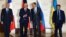 From right, Foreign Ministers Pavlo Klimkin of Ukraine, Sergei Lavrov of Russia, Frank-Walter Steinmeier of Germany and Jean-Marc Ayrault of France pose for a picture as they gather for talks on the crisis in eastern Ukraine, in Minsk, Belarus, Nov. 29, 2016.