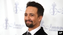 Lin-Manuel Miranda arrives at the 32nd annual Imagen Awards at the Beverly Wilshire Hotel, Aug. 18, 2017, in Beverly Hills, California.