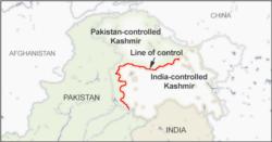 Map of the Line of control, Kashmir