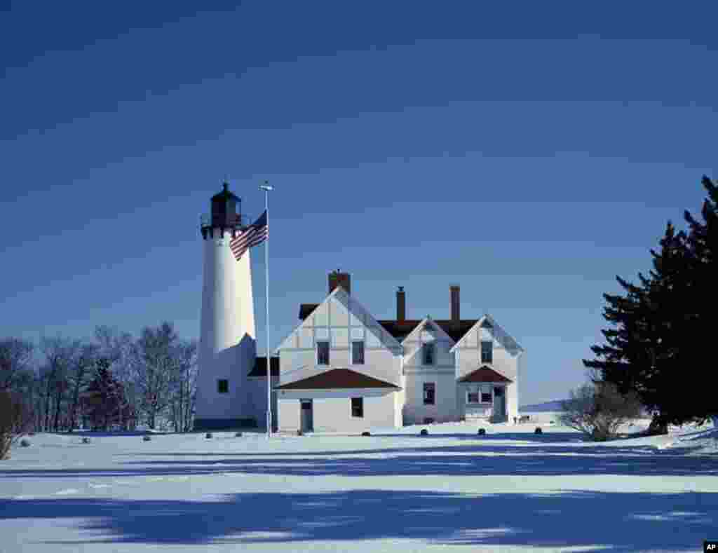 The Point Iroquois Light Station is on Lake Superior, on the Upper Michigan Peninsula.