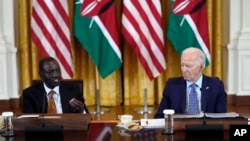 FILE — President Joe Biden and Kenya's President William Ruto meet with business leaders in the East Room of the White House in Washington, Wednesday, May 22, 2024.