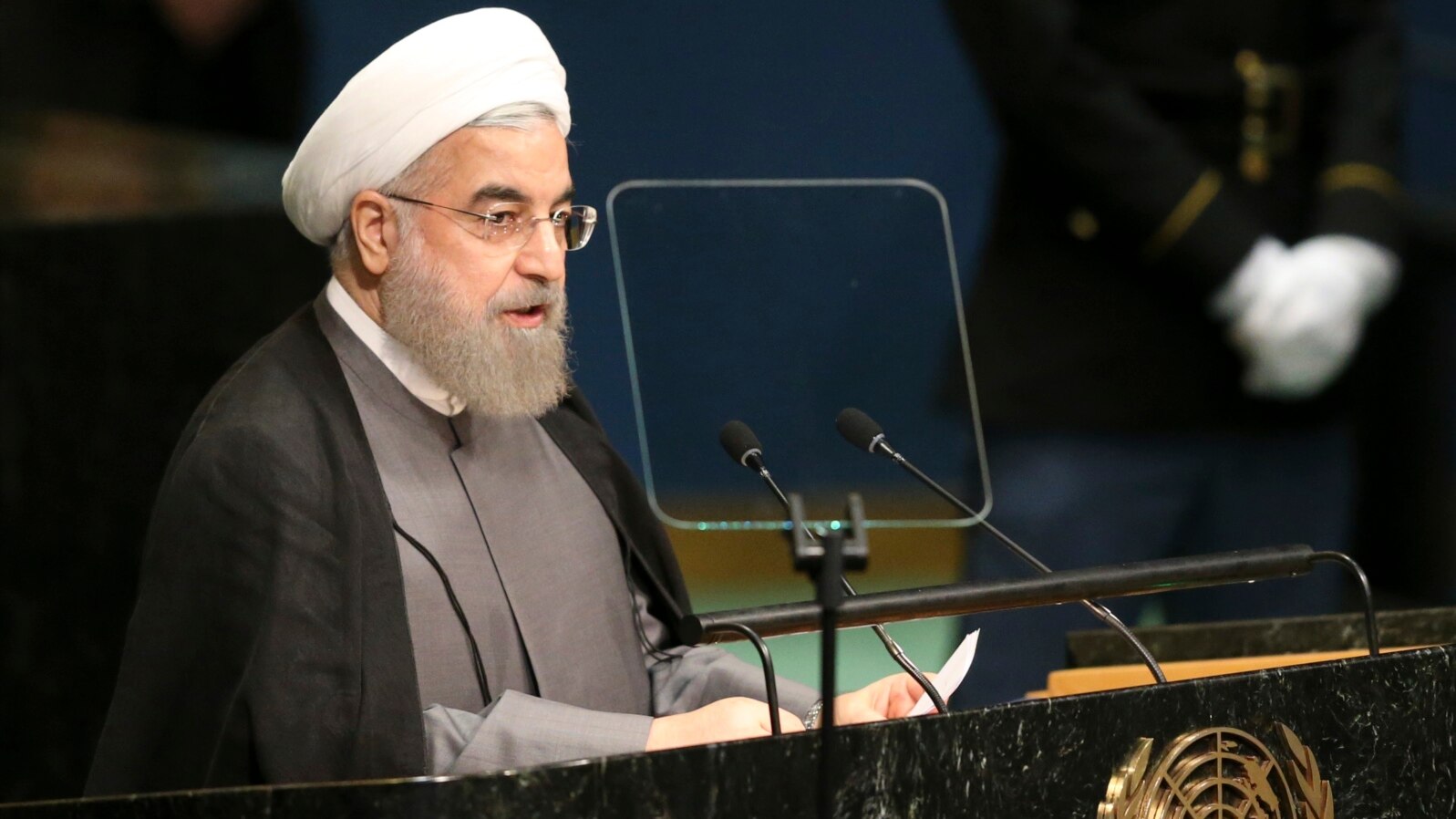 Presiden Iran Hassan Rouhani menyampaikan pidato pada Sidang Umum PBB hari Kamis (22/9).