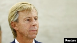 FILE - Anders Kompass, a well-known human rights defender and Sweden's ambassador to Guatemala, is pictured during a session of the Human Rights Council in Geneva, Switzerland, Nov. 12, 2015.