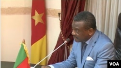 Cameroon Prime Minister Joseph Dion Ngute speaks during a meeting on the country's reconstruction, in Yaounde, Dec. 5, 2019. (Moki Edwin Kindzeka/VOA)