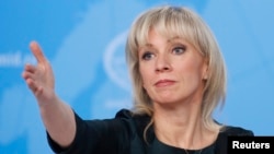 FILE - Russian foreign ministry spokeswoman Maria Zakharova is pictured during a news conference in Moscow, Jan. 16, 2019.