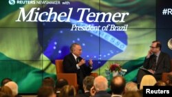 President of Brazil, Michel Temer, speaks with Reuters Editor-in-Chief Steve Adler about the future of Latin America's largest economy as it emerges from recession and a large-scale corruption scandal at a Reuters Newsmaker event in New York City, Sept. 20, 2017. 