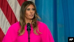 First lady Melania Trump addresses a luncheon at the U.S. Mission to the United Nations in New York, Sept. 20, 2017. 