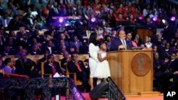 Martin Luther King III habla en el Mason Temple en Memphis, Tennessee, el martes, 3 de abril, de 2018.