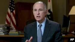 California Gov. Jerry Brown sits for an interview with The Associated Press, May 31, 2017, in Sacramento, Calif.