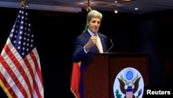 U.S. Secretary of State John Kerry addresses a news conference during his official visit to Ethiopia's capital Addis Ababa, May 1, 2014.