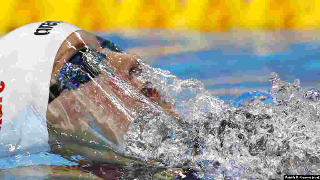 Katinka Hosszu of Hungary competes in the women's 200m Backstroke Heats of the LEN European Aquatics Championships 2016 in London, Britain.